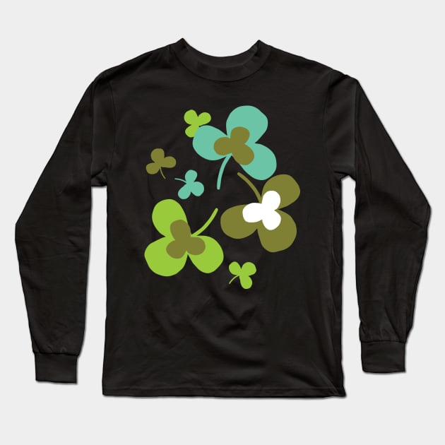 Happy Green Clover Leaves Silhouette Art II Long Sleeve T-Shirt by FlinArt